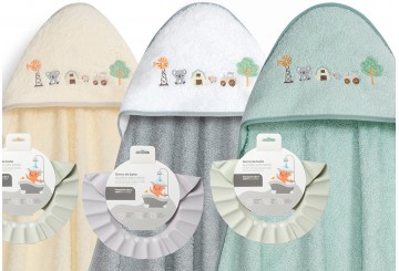 INTERBABY Capa Baño Bordada Algodón + Gorro Granja Koala 01275