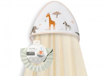 INTERBABY Capa Baño Estamp. Algodón + Gorro Jirafa Savanna 01278