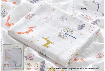 Muselina Estampada 120x120cm Bambú GAMBERRITOS Animals 11030