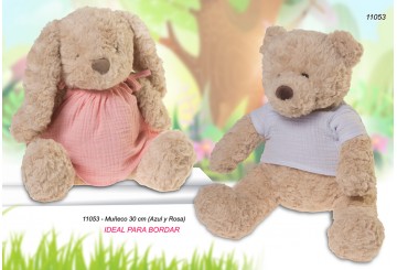 Peluche 30cm Osito-Conejo GAMBERRITOS Ideal para Bordar 11053