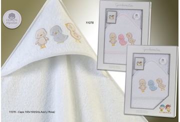 GAMBERRITOS - Capa Baño 100x100 Infantil Bordada 11076 Pollitos