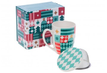 Taza Mug 370ml Infusión con Filtro AMADEUS Navideña Santa 166170