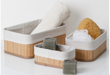 Set 3 Cestas Bambú Natural 5FIVE Tela Blanca 174509A