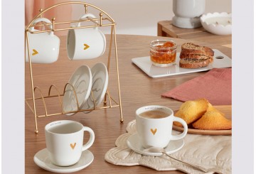 Set Estante 4 Tazas Café+Plato Cerámica 17cl SG Mon Amour 196340