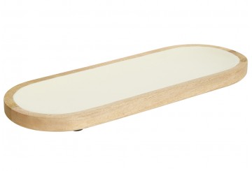 Plato Largo Madera Mango 40cm ATMOSPHERA Inaya blanco 212209B