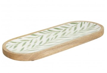 Plato Largo Madera Mango 40cm ATMOSPHERA Hojas Oliva 212209C