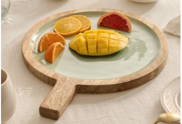Plato Redondo Madera Mango 49,5cm ATMOSPHERA Inaya verde 212210A
