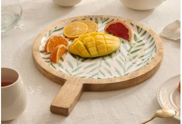 Plato Redondo Madera Mango 49,5cm ATMOSPHERA Hojas Oliva 212210C