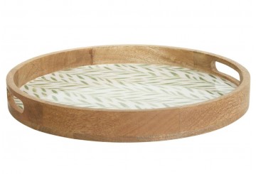 Bandeja Madera Mango D-38cm ATMOSPHERA Hojas Oliva 212211C