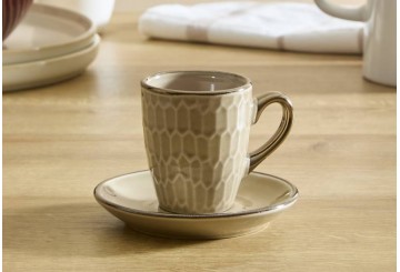 Set 2 Juegos Taza+Plato Café 90ml ATMOSPHERA Ella blanco 217817B