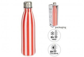 Botella Doble Capa 500ml Acero Inoxidable D'CASA Rayas Fluor