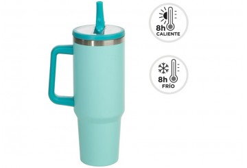 Taza Mug Térmica 1,2L Portable D'CASA Doble Pared Verde Fluor