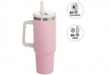 Taza Mug Térmica 1,2L Portable D'CASA Doble Pared Rosa Fluor