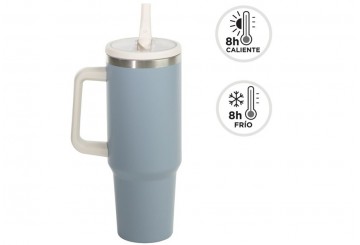 Taza Mug Térmica 1,2L Portable D'CASA Doble Pared Gris Fluor