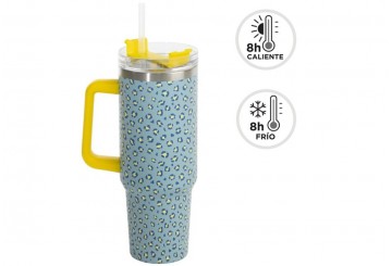 Taza Mug Térmica 1,2L Portable D'CASA Doble Pared Animal Fluor