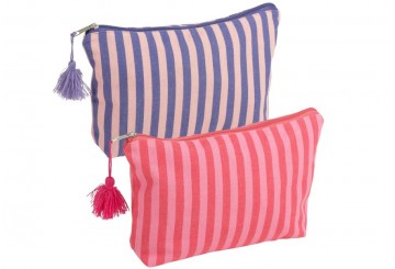 Neceser con Cremallera Algodón D'CASA Rayas Rosa-Lila 2827641