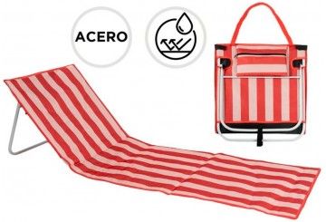 Esterilla Playa con Respaldo y Asa D'CASA Rayas Naranja 283252