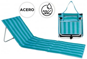 Esterilla Playa con Respaldo y Asa D'CASA Rayas Azul 283253