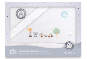 INTERBABY Sábana Franela Alg. Granja Koala bco/verde - Cuna