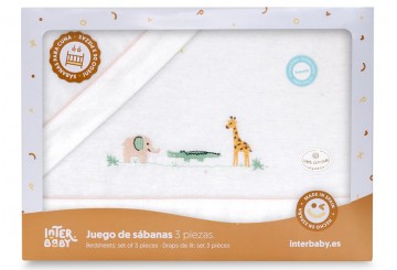INTERBABY Sábana Franela Alg. Jirafa Savanna bco/beige - Cuna