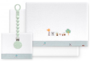 INTERBABY Sábana Coralina+Broche Granja Koala blc/verde - Cuna