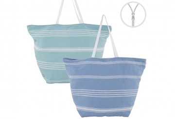 Bolso Playa Algodón Cremallera 60x40 D'CASA Rayas 310706