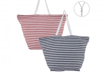 Bolso Playa Algodón Cremallera 60x40 D'CASA Rayitas 310710