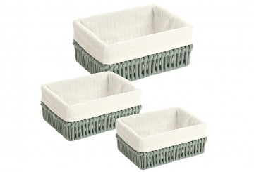 Set 3 Cestas Rectangulares D'CASA Cordón verde 312520
