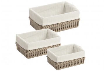 Set 3 Cestas Rectangulares D'CASA Cordón beige 312524