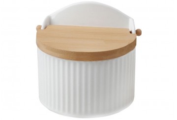 Salero con Tapa Madera Bambú D'CASA Porcelana Grabada 312602