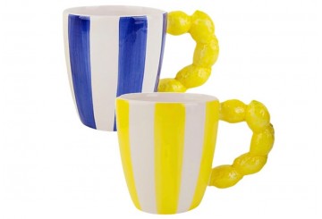 Taza Mug Cerámica Rayas D'CASA Asa Limones 313719