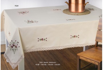 Mantel Rústico 135x180 Decorativo IDEAL Bordado+Puntilla 7628