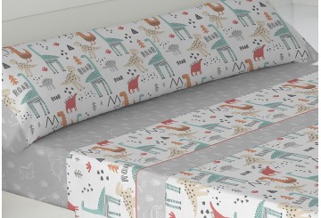 Juego Sábana 30/27 Estampada GAMBERRITOS KIDS Dinos 7639 gris