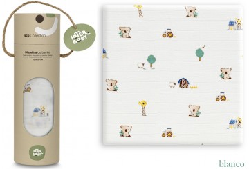 Muselina Algodón Bambú INTERBABY 120x120 Granja Koala blanco