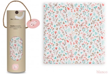 Muselina Algodón Bambú INTERBABY 120x120 Petalos Flores blanco