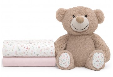 Set Peluche Cascabel + 2 Gasas Algodón INTERBABY Flores Petalos