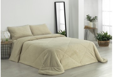 Edredón Comforter ETIQUETTE Coral Jacquard Reverso Sherpa beige