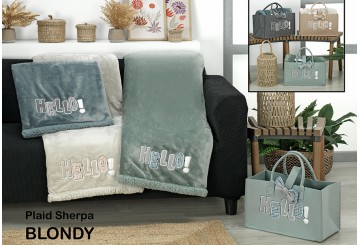 Manta Plaid Bordada + BOLSA 130x160 DOLZ Sedalina-Sherpa Blondy