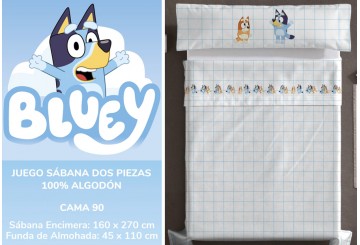 Juego Sábana 2 piezas Algodón BLUEY CUADRO Estampación Digital