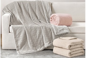 Manta Plaid Sedalina+Sherpa 130x170 DOLZ Dots beig - rosa - gris