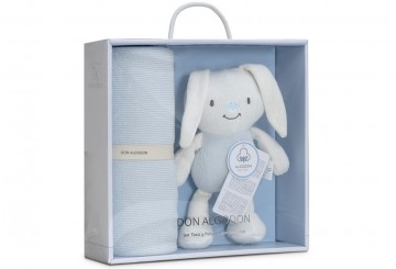 Set Toca + Peluche con Cascabel Algodón DON ALGODON Conejo azul