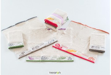 Set 6 Paños de Cocina 50x50 Algodón TRESFAN Huerta Mediterránea