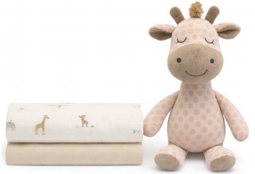 Set Peluche Cascabel + 2 Gasas Algodón INTERBABY Jirafa Savanna