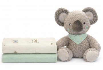 Set Peluche Cascabel + 2 Gasas Algodón INTERBABY Granja Koala