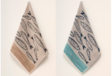 Set 4 Paños de Cocina 50x50 LASA Algodón Fish Marine Rizo