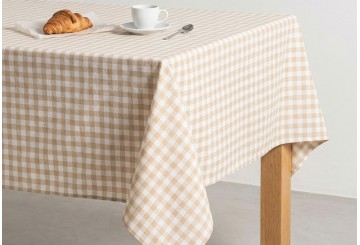 Mantel Antimanchas Algodón GAMUSI Vichy Lino Mavy crudo