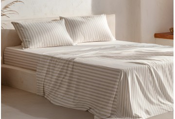 Juego Sábana 100% Algodón GAMUSI Rayas Nuvia beige