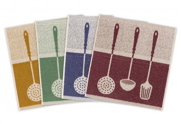 Set 4 Paños Cocina 50x50 BARCELO Jacquard Rizo Algodón Palas