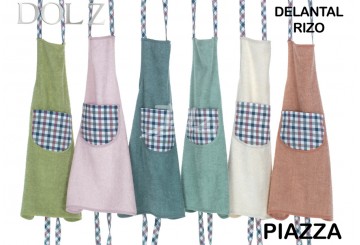 Set 6 Delantales Cocina Rizo Algodón Lisos DOLZ Bolsillo Piazza