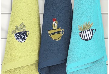 Set 6 Paños Cocina 50x50 Rizo Bordado BARCELO Algodón Plantas